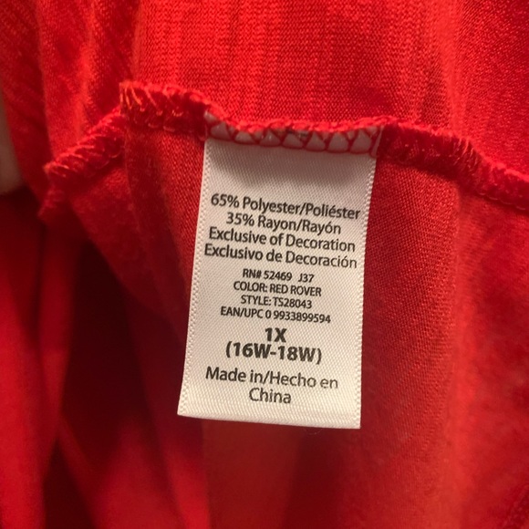 Women’s Short Sleeve Size 16W-18W Red Terra & Sky Blouse - Picture 6 of 9